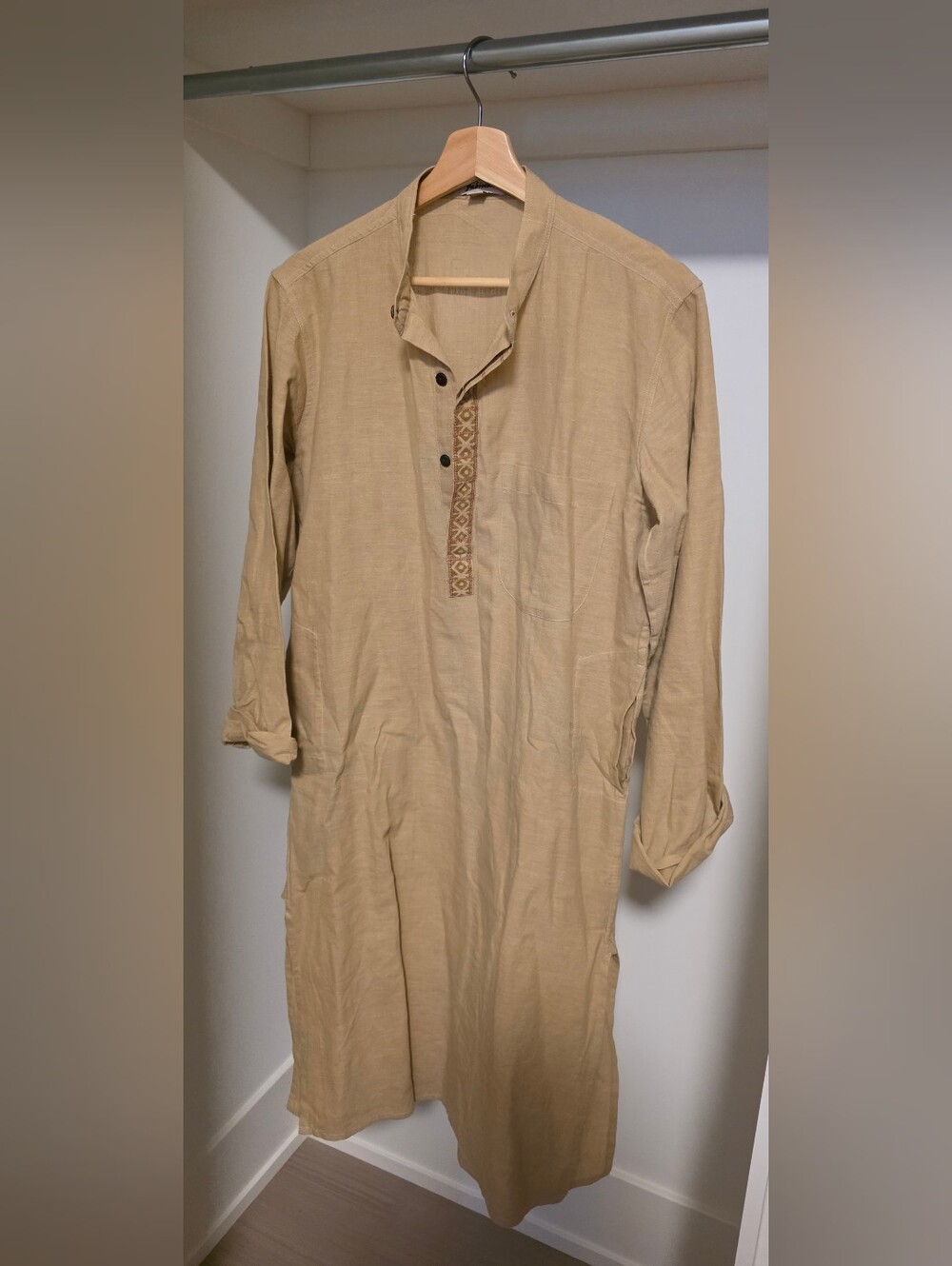 fabindia Slim Fit Tan Casual Kurta-Style Button Down
